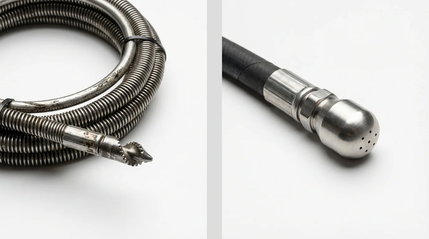 Drain snake cable and hydro jetting nozzle used for drain cleaning in Taylorsville, KY