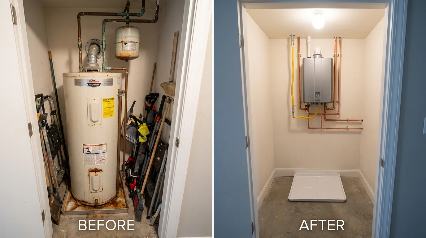 Tank water heater versus wall-mounted tankless unit comparison for Taylorsville, KY homeowners