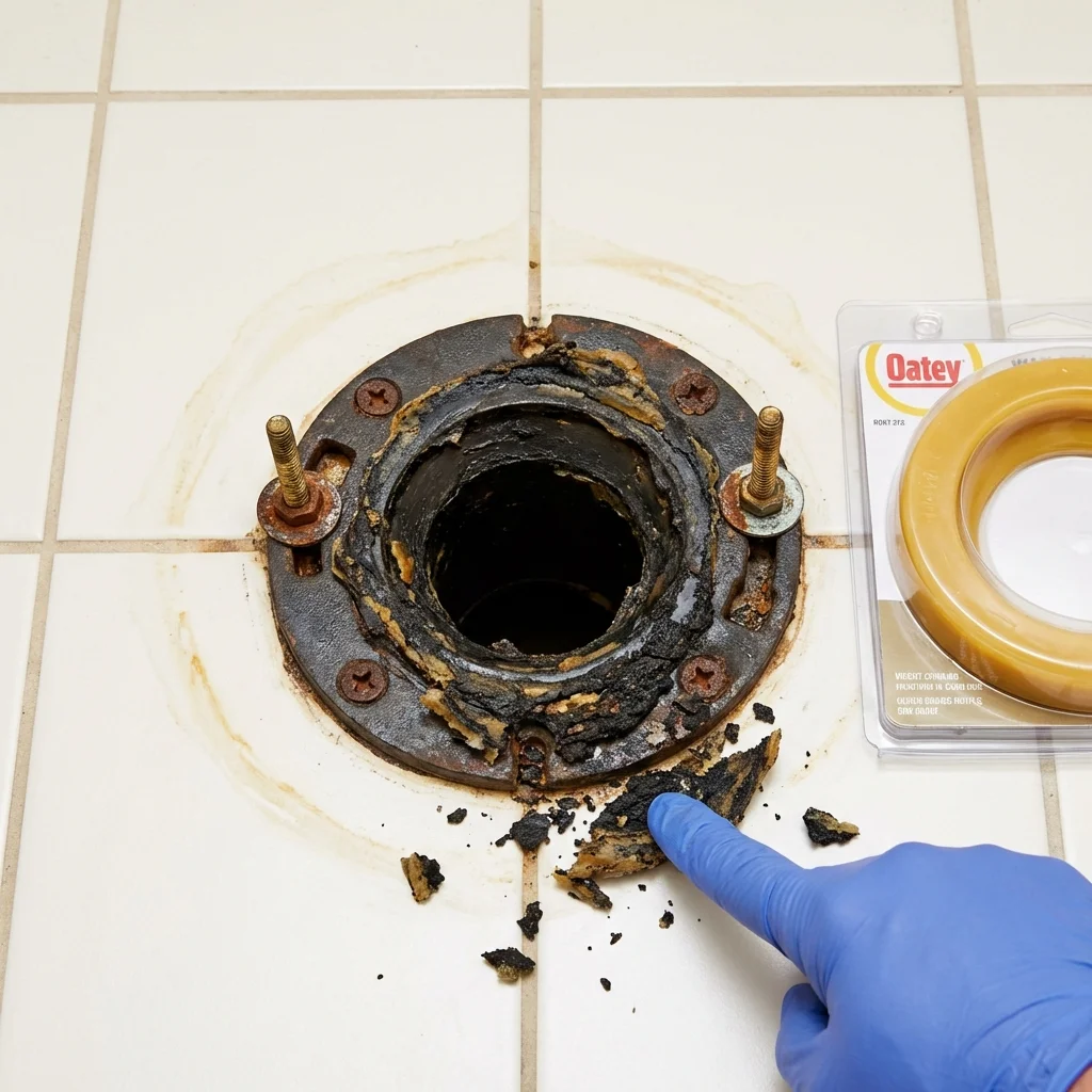 Failed wax ring showing water seepage at the base of a toilet in a Taylorsville, KY home